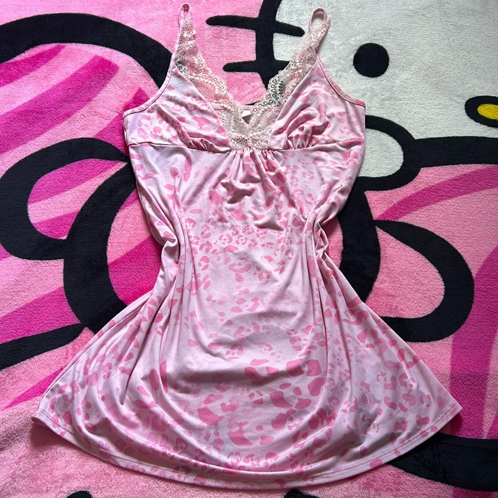 Y2K Pink Cheetah Print Slip On Chemise